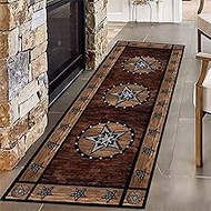 Vintage Black Brown Star Rug Runners for Hallways 2x7ft,Rustic Primitive Country Texas Star Kitchen 