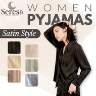 SERESA Women Satin Pyjamas Set Baju Tidur Wanita Soft Silk Sleepwear Pyjamas Set Homewear Satin Pyja