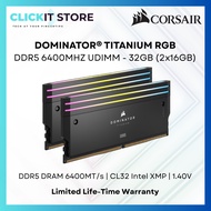 CORSAIR DOMINATOR® TITANIUM RGB 32GB (2x16GB) DDR5 DRAM 6400MT/s CL32 Intel XMP Memory Kit — Black