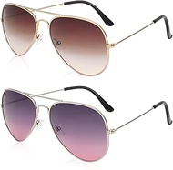 2 Pairs of Aviator Glasses with Tinted Lenses, Retro Sunglasses Women Men, Fashion Glasses Vintage 8