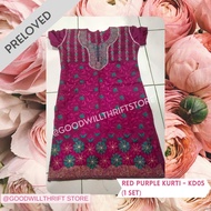 Baju India Wanita - 1 Set (Baju &amp; Celana) Kurti Warna Pink Ungu - KD05