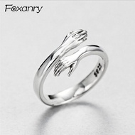 Foxanry 925 Sterling Silver Creative Couples Engagement Opening Ring Terndy Simple Embrace anillos Party Jewelry Gifts for Women