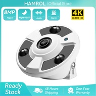 Hamrol 4K 8MP Fisheye IP Security Camera IR Night vision P2P POE Dome CCTV Security Camera