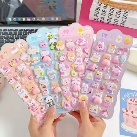 4PCS 3D Soft Cute Butt 3D Kids Stickers Squishy Animals Rabbit Bear Handmade Decor for Phone Cases B