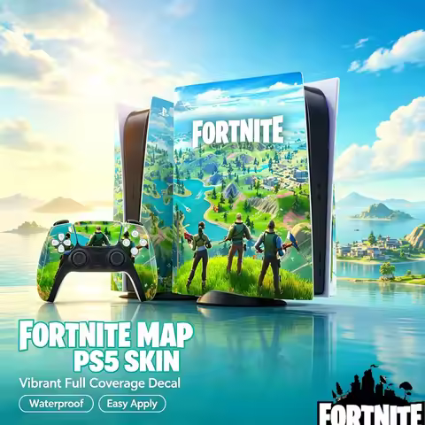 Fortnite Map PS5 Skin Sticker Bright Island World Full Set Vinyl Decal Wrap Console Controllers Vibr