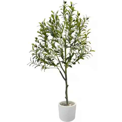 Artificial Olive Tree, 4ft Fake Olive Branch Leaves Plant with White Pot, Perfect Faux Topiary Silk 
