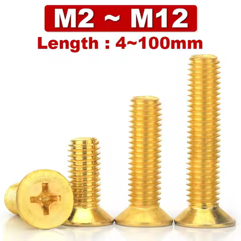 M2 M2.5 M3 4 5 6 8 10 12 Brass Phillips Countersunk Machine Screws Cross Flat Head Metric Thread Scr