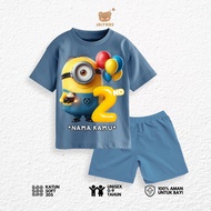 Jolly Kids Baju Set Setelan Baju Kaos MINON BALON BDAY Anak Usia 1-9 Tahun Laki Laki Perempuan