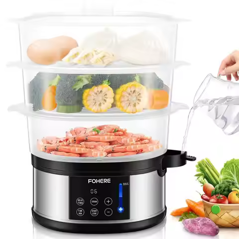 Food Steamer for Cooking,13.7QT Vegetable Steamer with Stackable 3 Tiers BPAFree Baskets,800W Electr