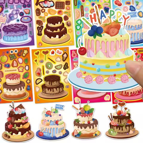 8PCS Creative New Cake Wishes Come True Puzzle Stickers Assembly Puzzle DIY Cartoon Stickers Puzzle 