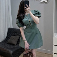 Gentle lady's dress, puff sleeve dress with chest cutout and a-line skirt 97(Z1) Min