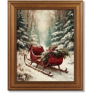 Cetakan Seni Dinding Kanvas Kereta Luncur Krismas Whaline, Poster Seni Kereta Luncur Pemandangan Sal