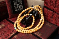 緬甸黃玉8mm 108顆 玉石設計 緬黃佛珠 念珠飾品 蜜蠟色 天然硨磲