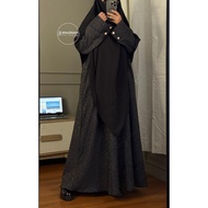 Latest Abaya Gamis with Jacquard Motif, Busui Wudhu Friendly, Jeenan By Khadijah Kerudung
