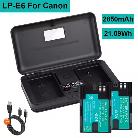 2850mAh LP E6 LPE6 Battery LP-E6 LP E6N Camera Battery + LCD Charger for Canon EOS 5DS R Mark II 5D 