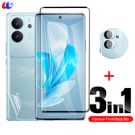 3in1 9D Curved Tempered Glass For Vivo V29 5G Full Screen Protective Camera Lens Glass Film Back Sof