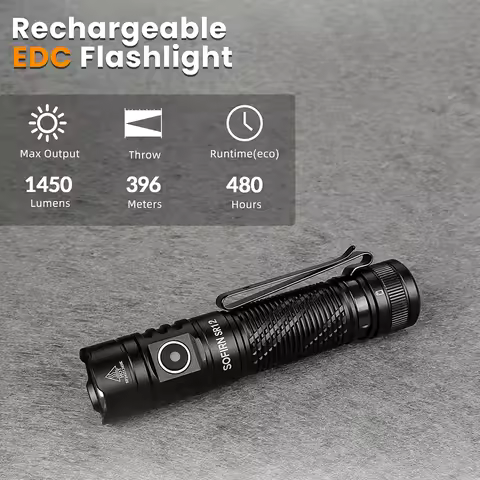 Sofirn SR12 1450LM Powerful EDC Flashlight SFT25R LED 18650 USB C Rechargeable Torch IP68 Waterproof