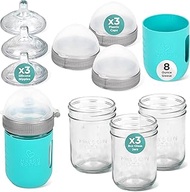 Mason Bottle 8 Ounce Glass Baby Bottles: Wide Neck, Slow-Flow w/ 1 Silicone Sleeve, Non-Toxic, BPA a