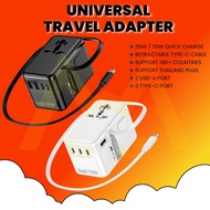 Pengecas GaN Universal Travel Adapter Power 35W / 70W Kabel Boleh Tarik 70cm Fast Charger Type-C