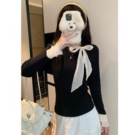 Diary 8K203 Luxurious French Long-Sleeved Bow Tie Shirt With An Excellent Style. Help Your Figure Lo