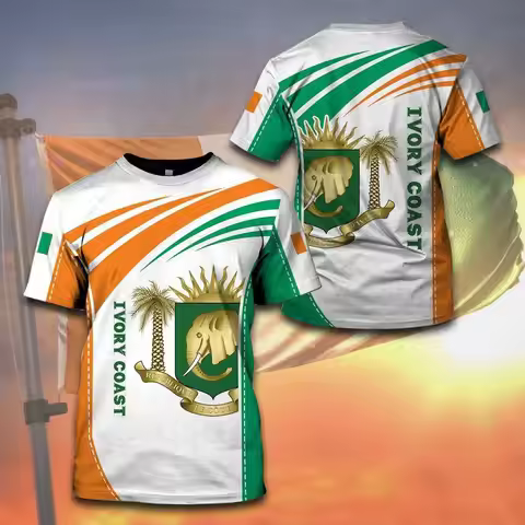 IVORY COAST Flag & Coat of Arms Graphic Tee Summer Casual Streetwear Men's Fashion T-shirts Boy Over