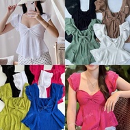 Barbara Ribbon Ruffles Top Bark Crepe