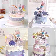 烘焙蛋糕裝飾 夢幻紫色毛絨兔可愛兔子彩虹生日蛋糕裝飾擺件插件