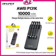 Awei P131K 4-In-1 Digital Display 10000mAh Powerbank with Built-in-Cables | Slim Portable Powerbank | Fast Charging