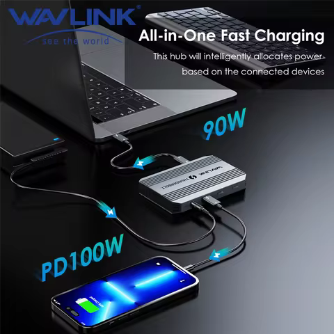 WAVLINK 5-in-1 Thunderbolt 4 Hub 90W PD Charging Single 8K or Dual 4K Display for MacBook Pro/Air M1