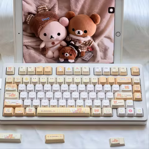 In Stock Rilakkuma Keycaps Customized Version Pbt Moa Mechanical Keyboard Caps Decoration Anime Keyc