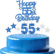 mciskin Royal Blue 55th Birthday Candles Cake Topper Set, 55th Birthday Decoration for Men, Number 5