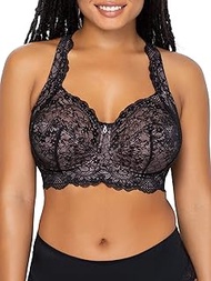 Women's Plus Size Luxe Lace Wire Free Bra, Black Hue with Ballet Fever, 44H