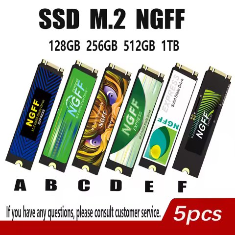 5PCS SSD M.2 SATA 128GB 256GB 512GB 1TB NGFF SSD 2280 Desktop and Laptop Hard Drives
