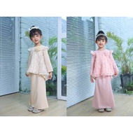 Girl Budak Perempuan Set Baju Kurung Peplum Kids Raya(Soft Pink/Nude/Mint Green)