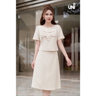 Set Áo Kiểu Và Chân Váy Chữ A UNIVTH Đính Hoa Cao Cấp 3UAB0103 - 3UCAB201 - BE0 Uni Korean Fashion