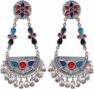 Indian Antique Silver Oxidized Ghungroo Beads Afghani Gypsy Designer Ethnic Dangle Jhumka Jhumki Earrings Multicolor, alloy, No Gemstone