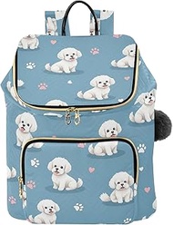 Cute White Dogs Blue Medium Backpack for Women 15L Woman Quilted Backpack