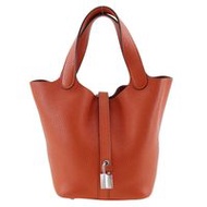 二手愛馬仕 Picotin Lock PM 手提包，採用 Taurillon Clemence 皮革製成，法國製造，2016 年，橙色/銀色五金配件，手提包帶，Picotin Lock PM，女士。