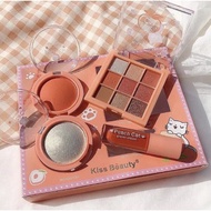 Kiss Beauty Peach Cat Eyeshadow Highlight Blusher Lipstick Makeup set