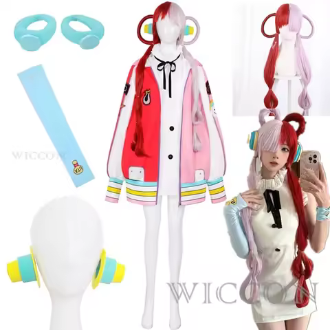 Anime One Peace Cosplay Costume Film Uta Cosplay Kid Adults Red Wig Uniform Coat Earphone Carnival P