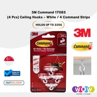 3M Command 17083-4 Pcs Ceiling Hooks White / 4 Command Strips / Holds Up to 225g