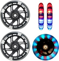 2Pcs 120mm Light Up Scooter Wheels - 2pcs Rear 80mm Light-Up Flashing 3-Wheeled kid Scooter Replacement Wheels with ABEC-9 Bearing for Kick Scooter (Black/120MM)