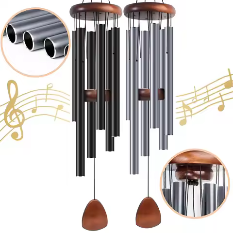 Outdoor retro aluminum tube hanging wind chimes with wooden tags suitable for garden/courtyard/patio