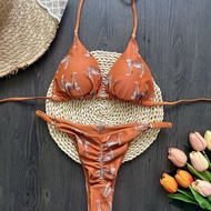 Printed Braided Rope Bikini Suit Low-Waist Lace-Up Fashion biquini