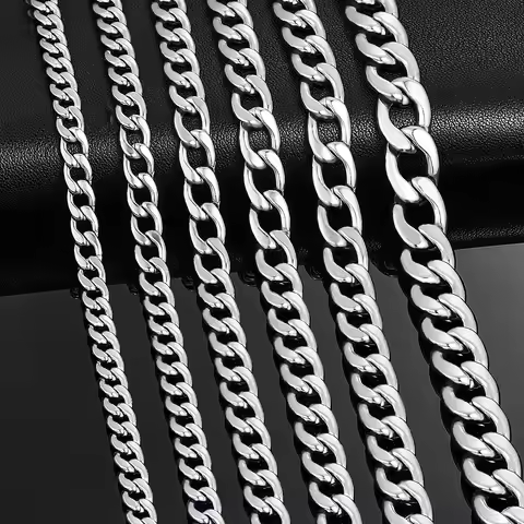 3mm-11.5mm Width Stainless Steel Cuban Link Chain Classic Curb Necklace Silver Color for Men Women J