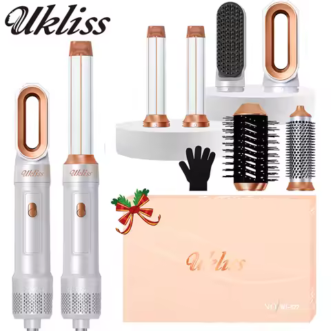 UKLISS Hair Dryer & Styler 5 in 1, Auto Curling Air Brush with Round Brush Hairdryer