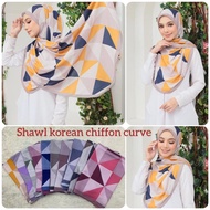 Shawl Korean Chiffon Printed. Shawl Raya!! (Abstract Design) End Curved