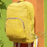 棉麻拼接設計後背包/肩背包/民族登山包/拼布包/電腦包-黃色檸檬