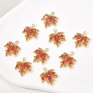 Medium--zircon diamond maple leaf diy accessories pendant Red maple leaf Bracelet accessories Neckla