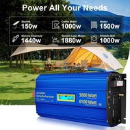 3000 Watt Pure Sine Wave Power Inverter 3000W 12V to 220V 120V AC, 6000W Surge Peak Power for 2 Seco